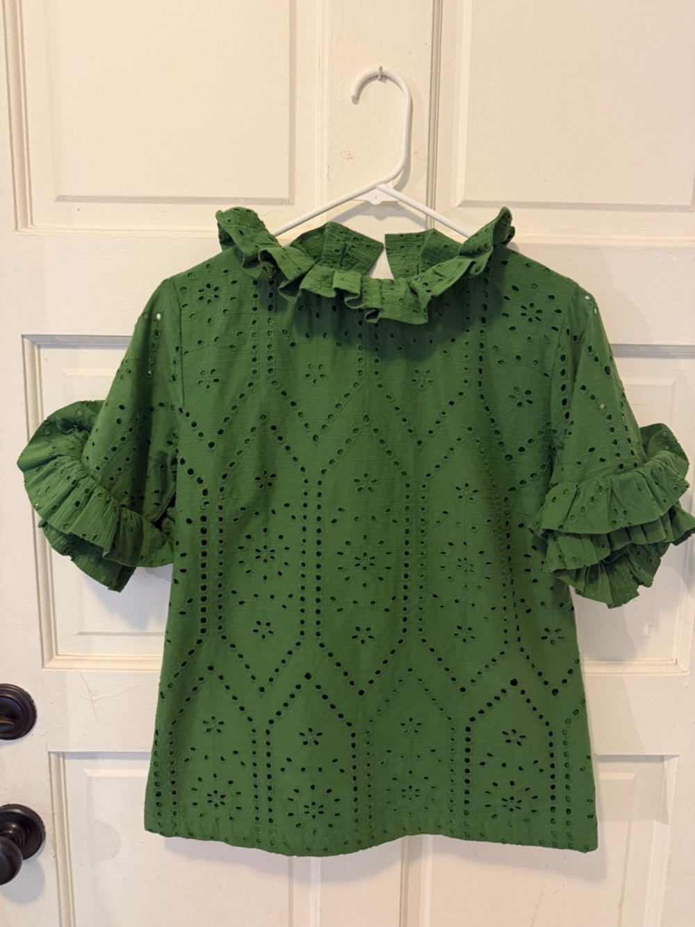 Ruffle Eyelet Blouse in Green